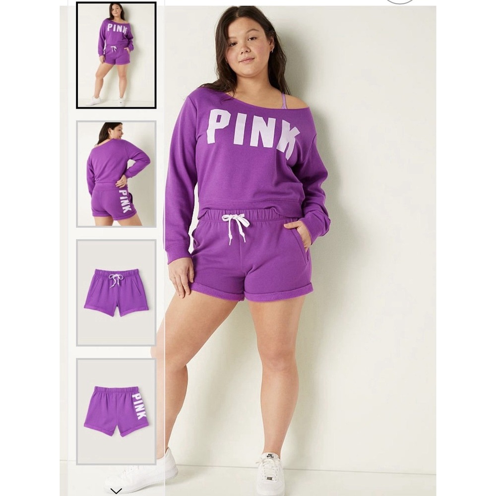 PINK Victoria's Secret Women's Gray Knit Sweatshirt & Shorts Set XS